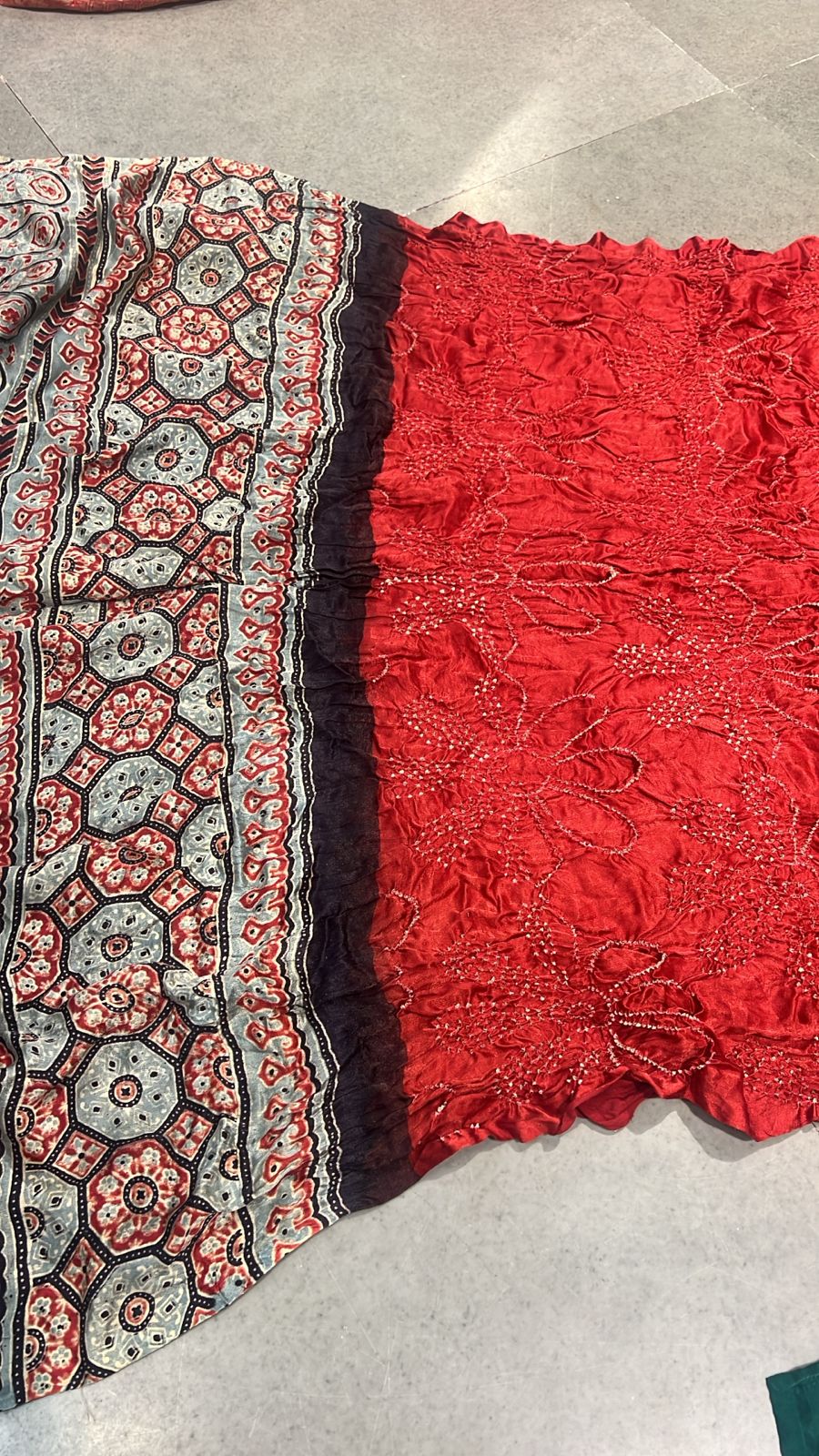 Red Gajji Silk Dupatta with sarkam Bandhej Floral pattern | SILK MARK CERTIFIED