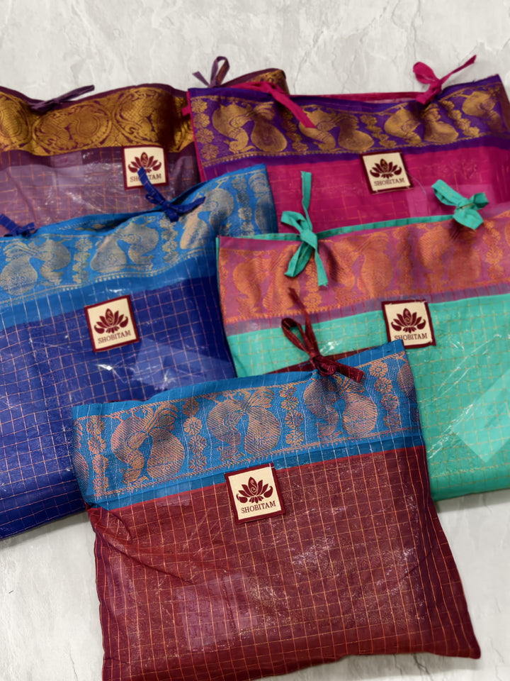 Assorted Bundle of 5 for Gifting: Kanjivaram Meenakari Tissue Semi Silk Sarees!