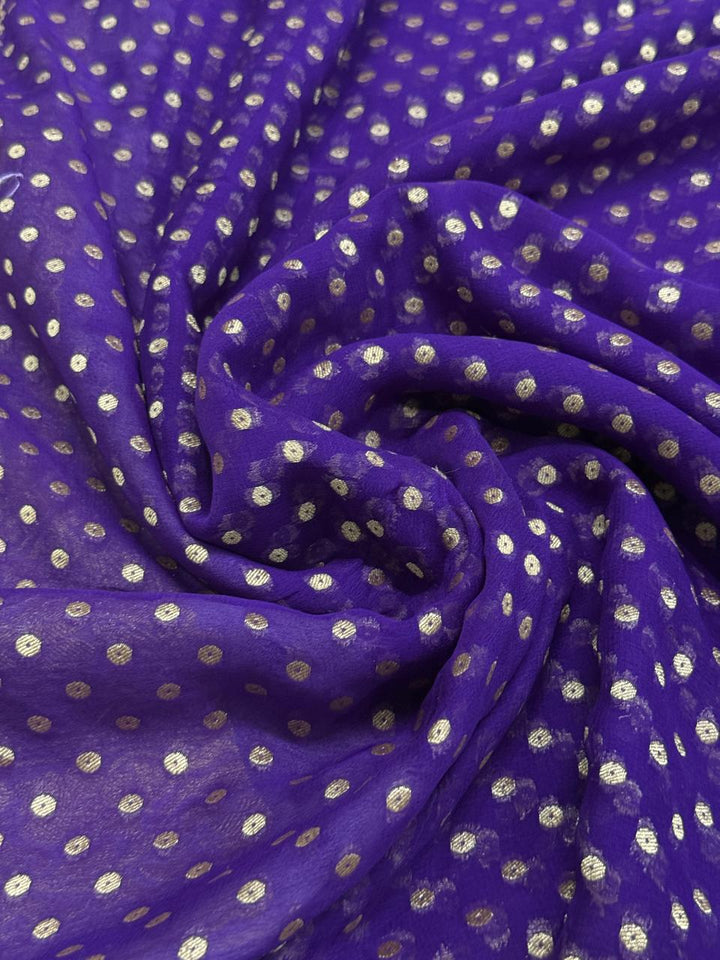 Ink Purple Banarasi Georgette Silk Saree with Polka Dot Brocade and Contrast Zari Border | SILK MARK CERTIFIED