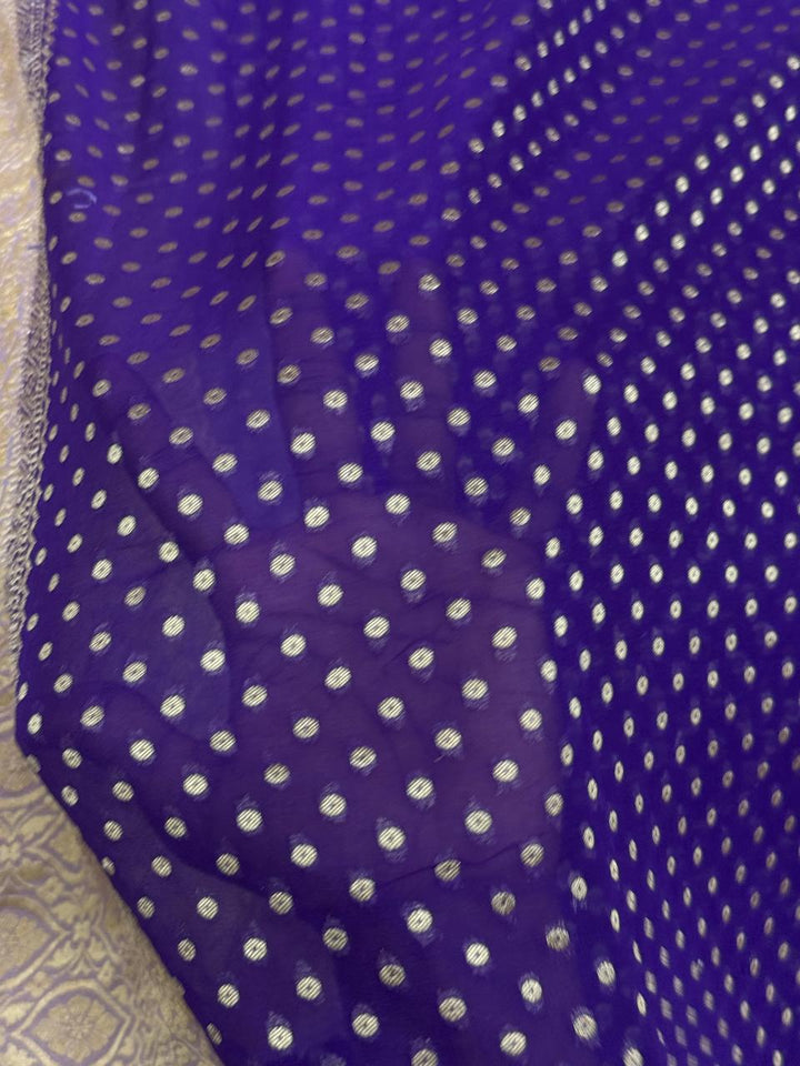 Ink Purple Banarasi Georgette Silk Saree with Polka Dot Brocade and Contrast Zari Border | SILK MARK CERTIFIED