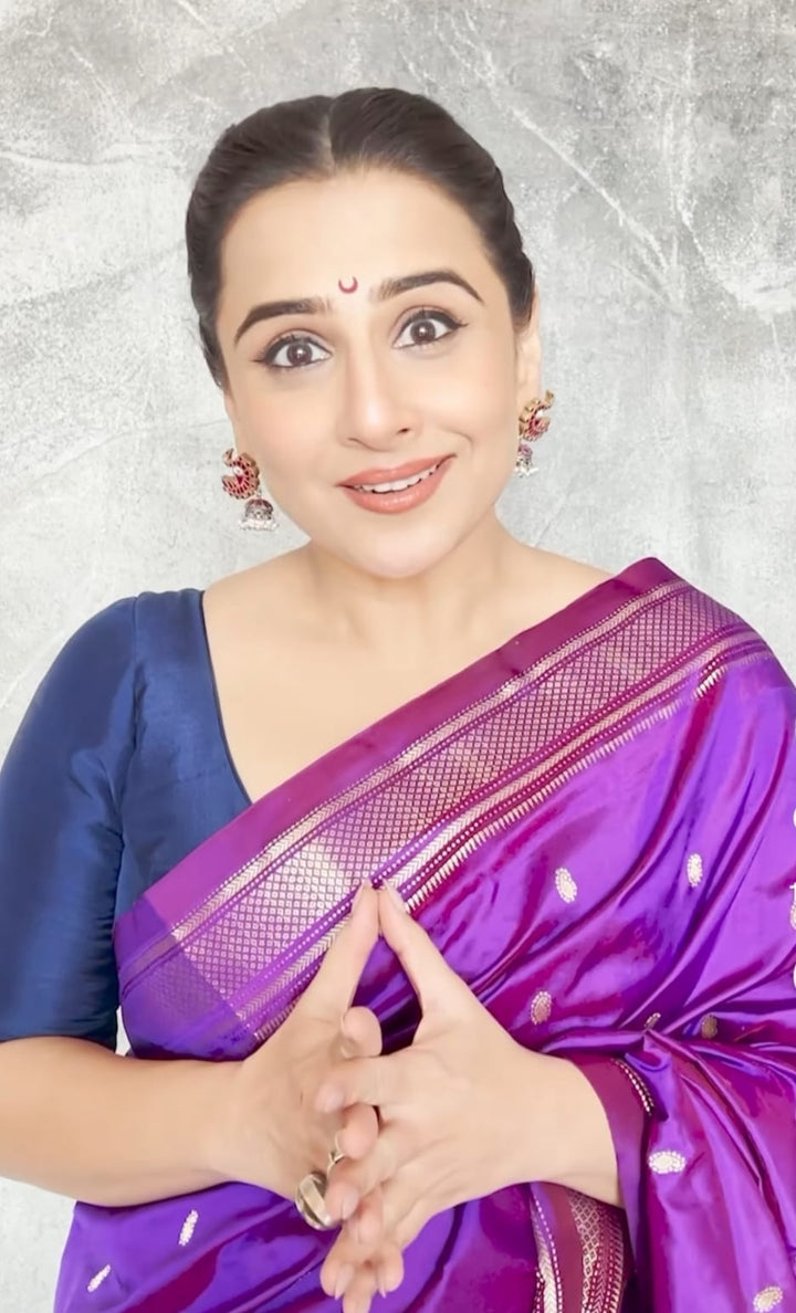 Authentic Purple Yeola Paithani Handloom Silk Saree with Zari Buttis-Borders and Peacock Motifs on Pallu | SILK MARK CERTIFIED