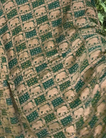 Green gharchola design elephant motifs georgette bhandini saree with Procession Border | SILK MARK CERTIFIED