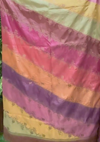 Rangkaat Style Banarasi Semi Mashru Silk Saree with Diagonal Zari stripes and zari Border