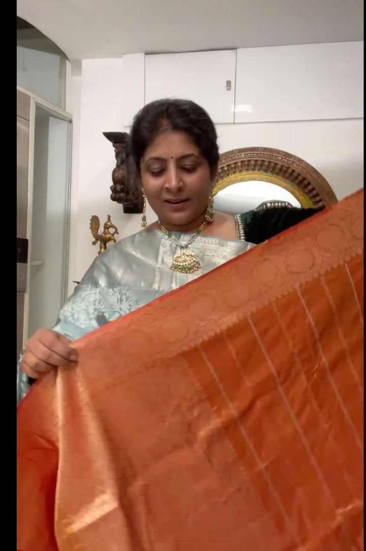 Banarasi Katan Silk Saree with Sona Rupa Vertical stripes and Borders on Frost Mustard | SILK MARK CERTIFIED