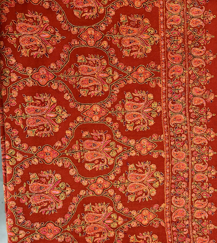 100% Pure Pashmina Shawl with Intricate Sozni Jamawar All-Over Design and Government Certification