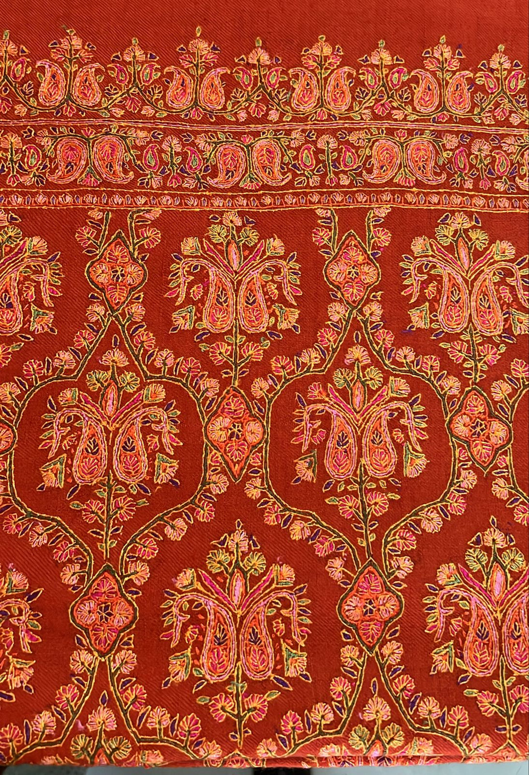 100% Pure Pashmina Shawl with Intricate Sozni Jamawar All-Over Design and Government Certification