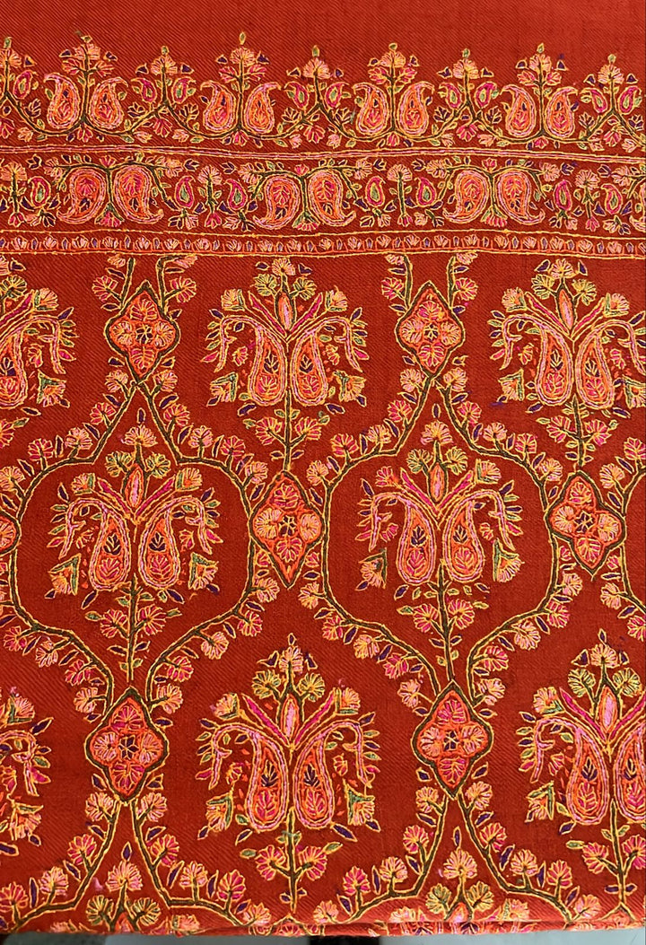 100% Pure Pashmina Shawl with Intricate Sozni Jamawar All-Over Design and Government Certification