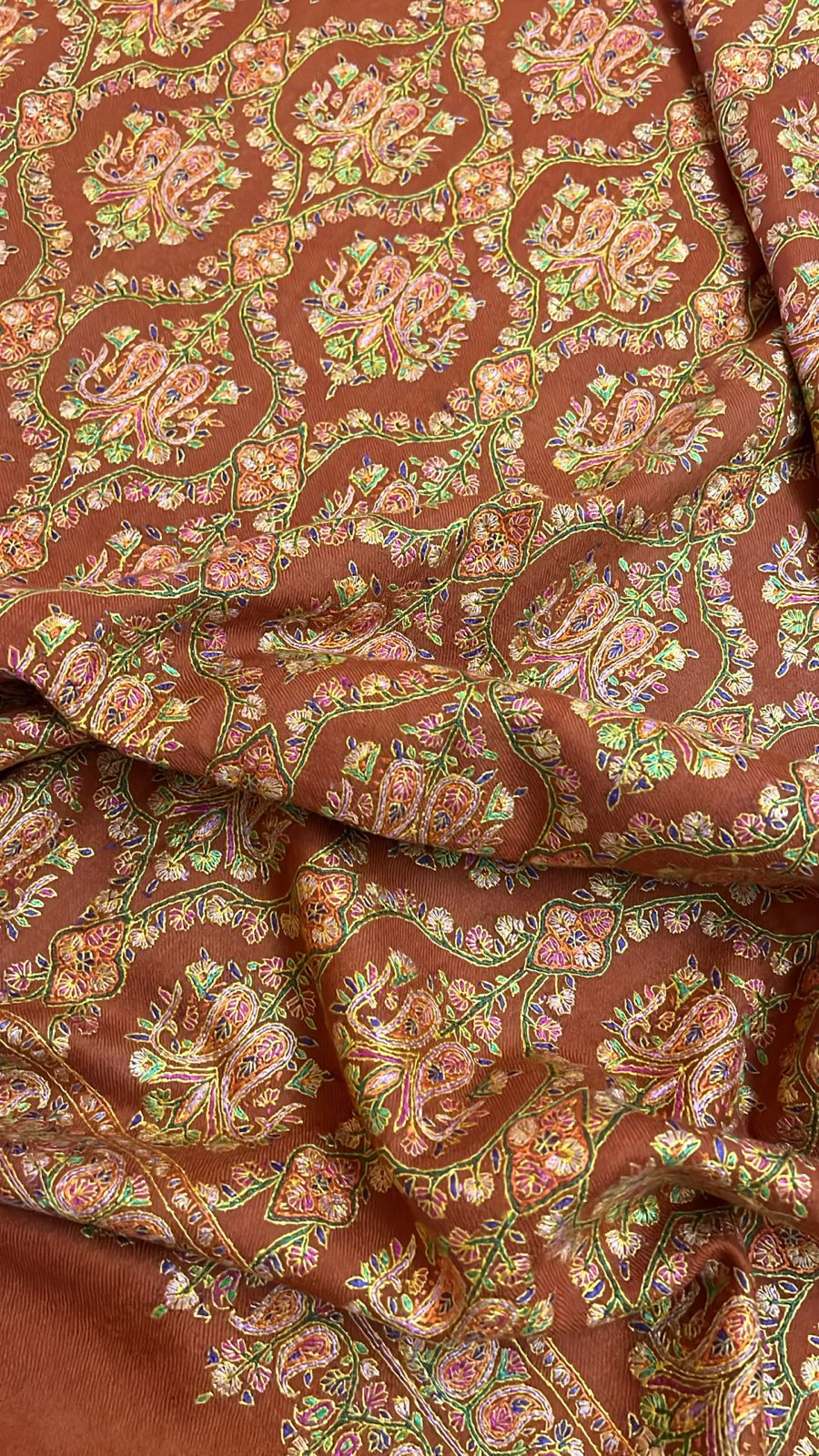 100% Pure Pashmina Shawl with Intricate Sozni Jamawar All-Over Design and Government Certification