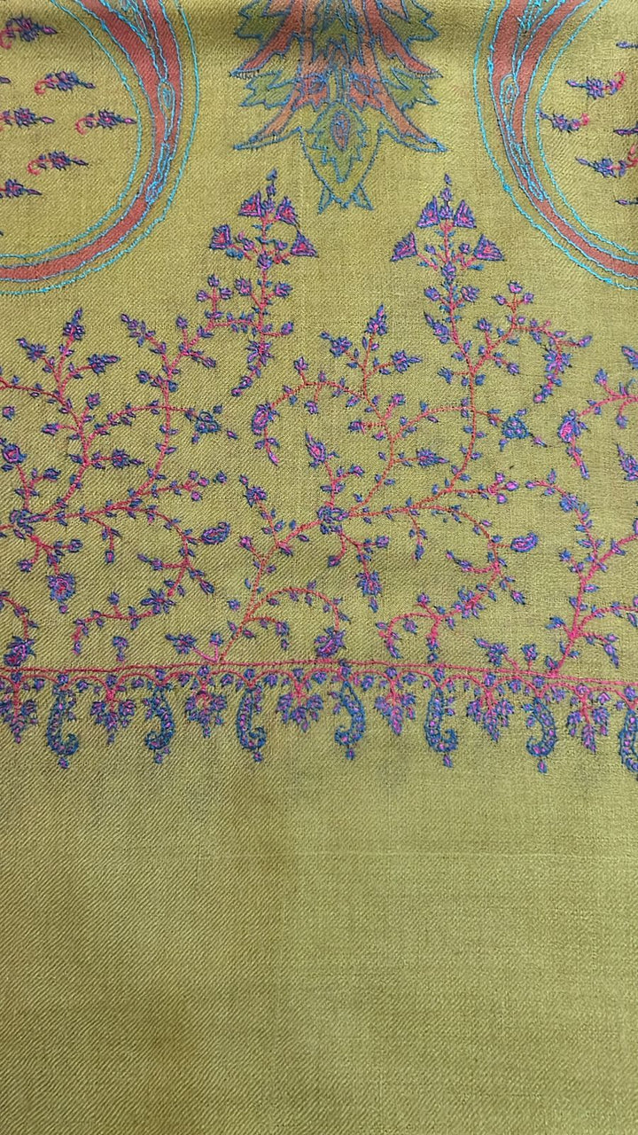 100% Pure Pashmina Shawl with Intricate Sozni Jamawar All-Over Design and Government Certification