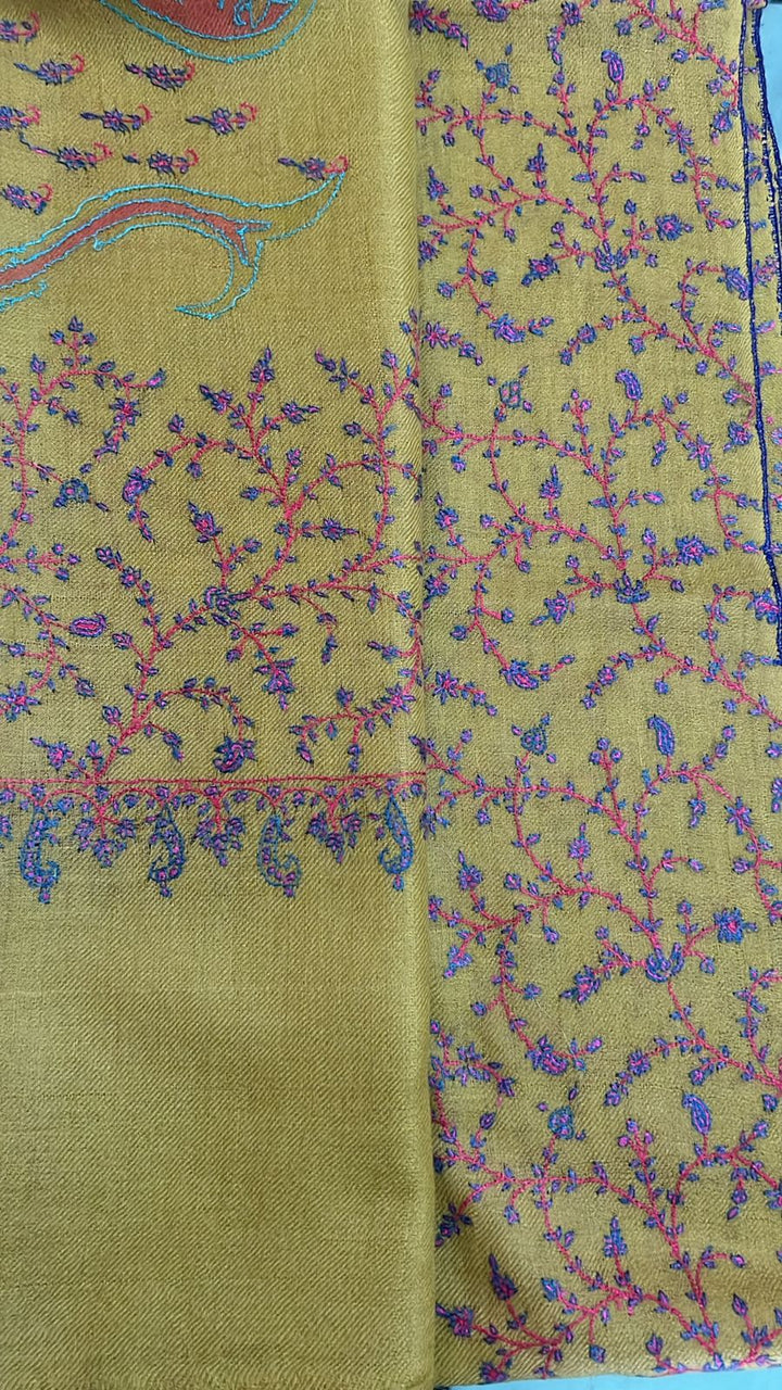 100% Pure Pashmina Shawl with Intricate Sozni Jamawar All-Over Design and Government Certification