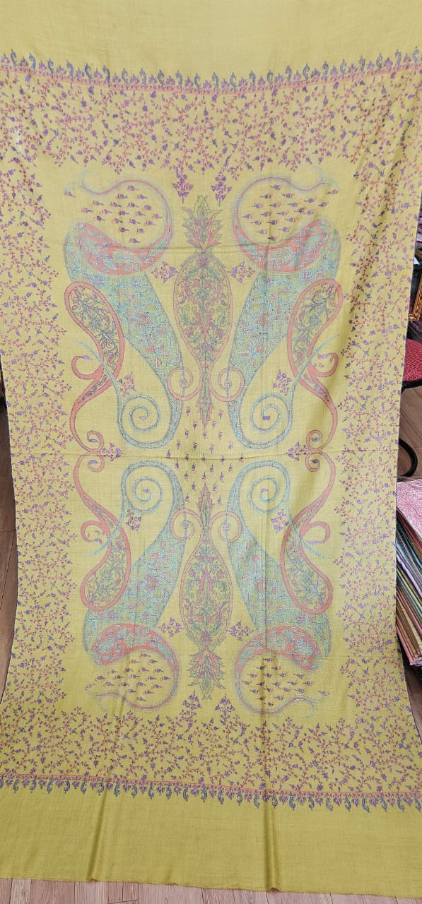 100% Pure Pashmina Shawl with Intricate Sozni Jamawar All-Over Design and Government Certification