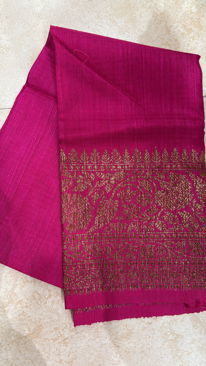 Orange-Pink dual tone Dupion Banarasi Silk Saree with Antique Zari Kadhuwa Jungla Floral Jaal and Zari Border| SILK MARK CERTIFIED