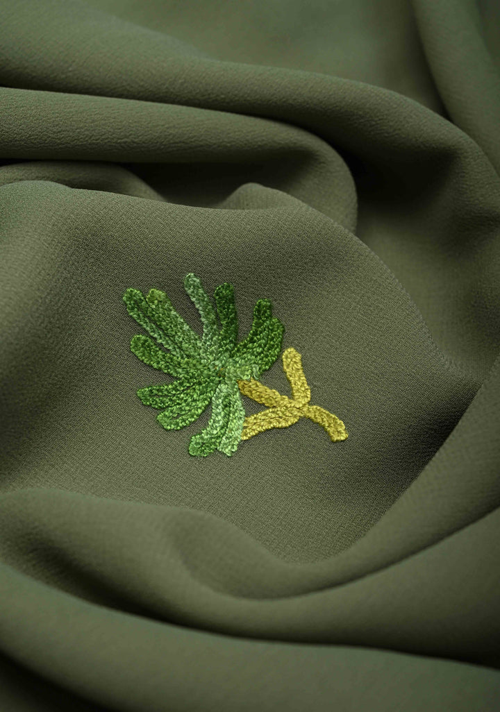 Cactus Green Kashmiri Aari Georgette Saree with Floral Embroidery