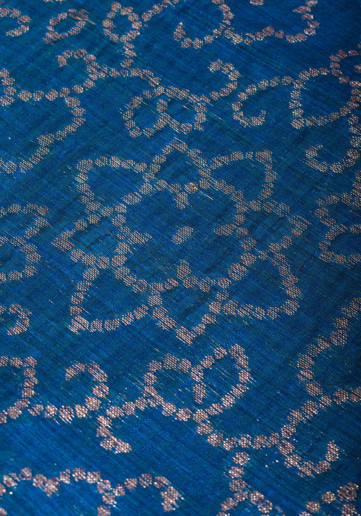 Authentic Banarasi Trellis pattern Pure Dupion Silk saree in Blue with Antique zari detailing | SILK MARK CERTIFIED