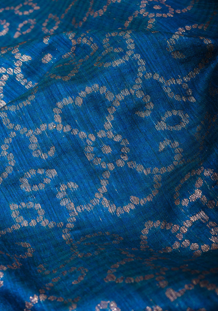 Authentic Banarasi Trellis pattern Pure Dupion Silk saree in Blue with Antique zari detailing | SILK MARK CERTIFIED