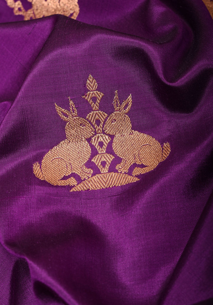 Rabbit Butta Shikaargah Banarasi  Saree in Purple and Red | Silk Mark Certified