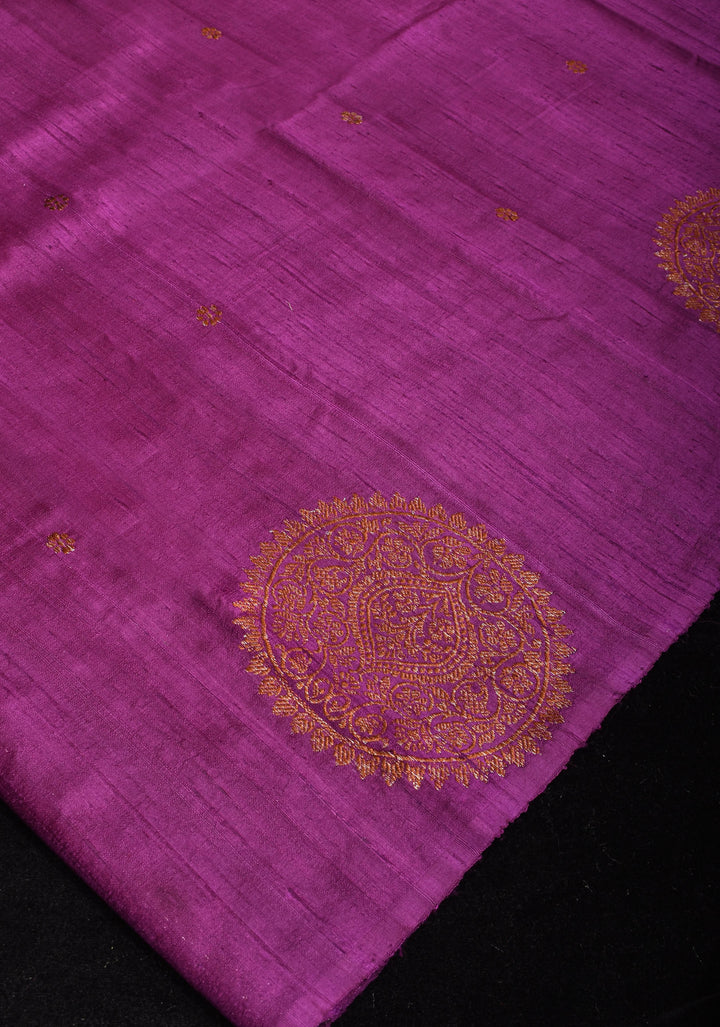 Purple Pure Banarasi Raw Silk Saree with Antique zari Mandala Motifs and Contrast Blouse | SILK MARK CERTIFIED