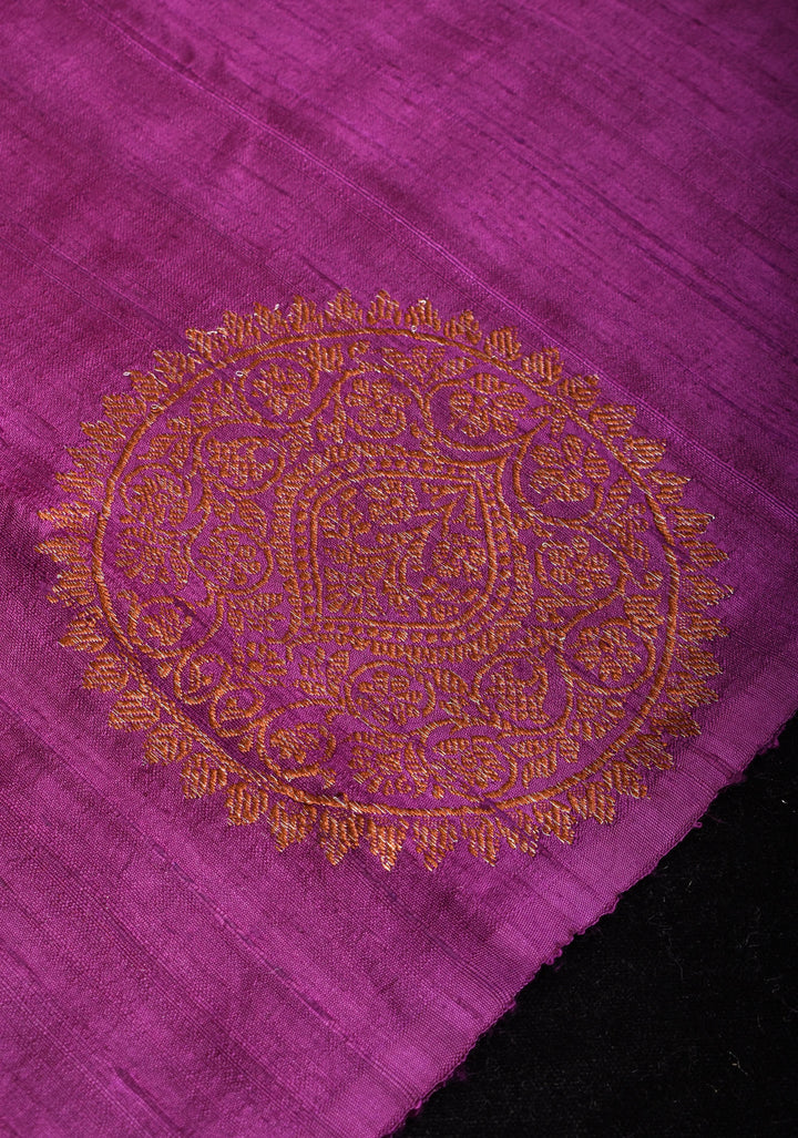 Purple Pure Banarasi Raw Silk Saree with Antique zari Mandala Motifs and Contrast Blouse | SILK MARK CERTIFIED