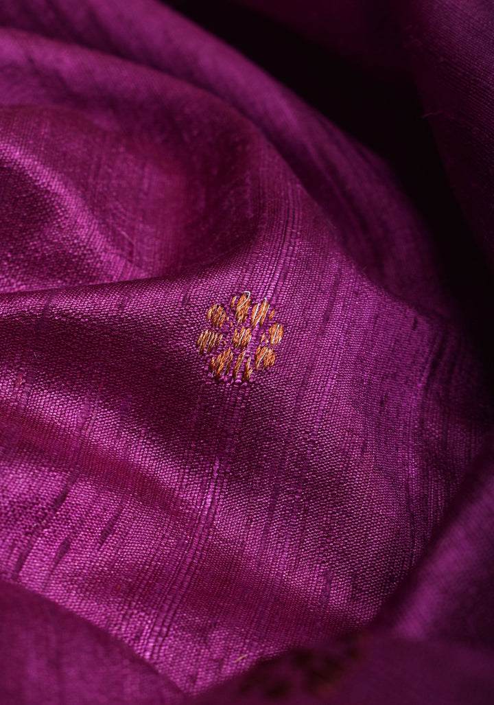 Purple Pure Banarasi Raw Silk Saree with Antique zari Mandala Motifs and Contrast Blouse | SILK MARK CERTIFIED