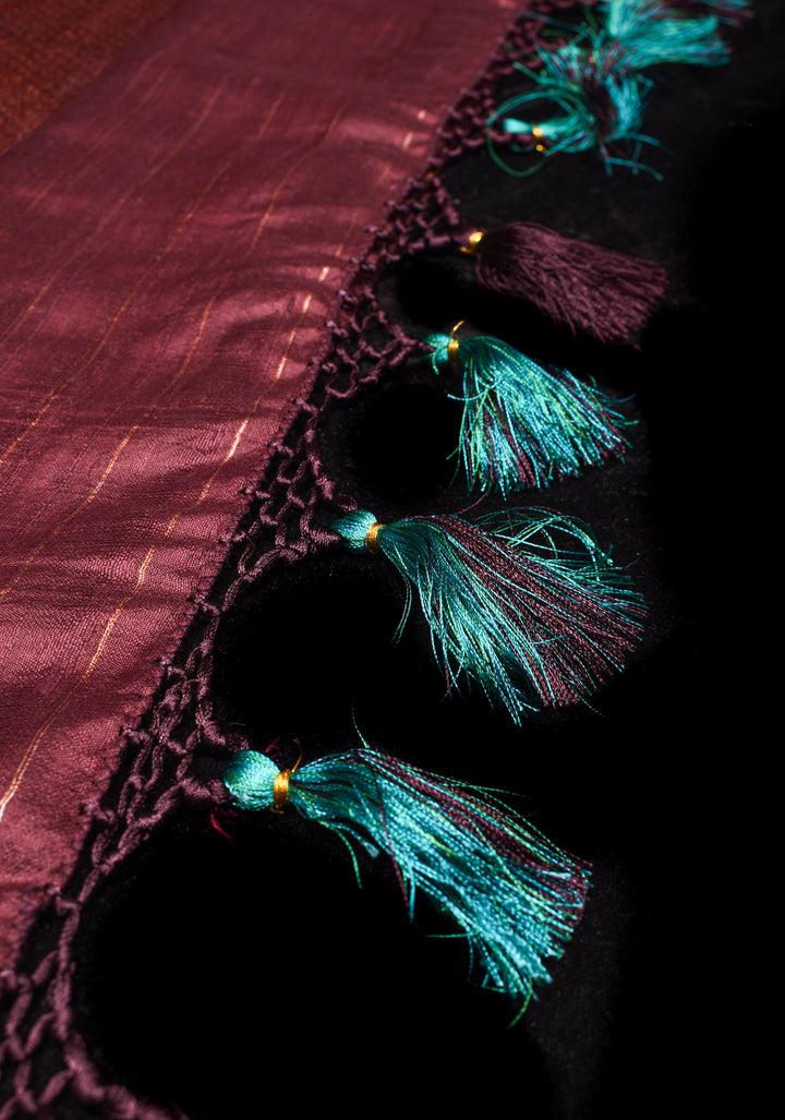 Deep Maroon Brown Pure Banarasi Raw Silk Saree with Antique Zari Mandala Motifs and Contrast Blouse | SILK MARK CERTIFIED