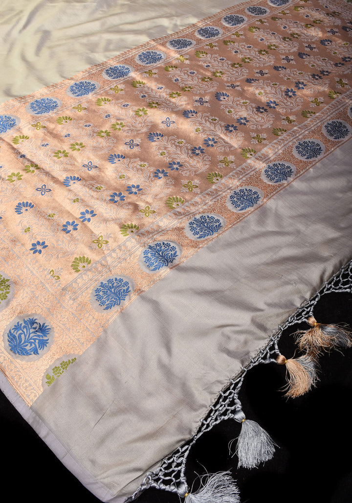 Dewy Green Banarasi Katan Silk Saree with Meenakari Floral border and Pallu | SILK MARK CERTIFIED