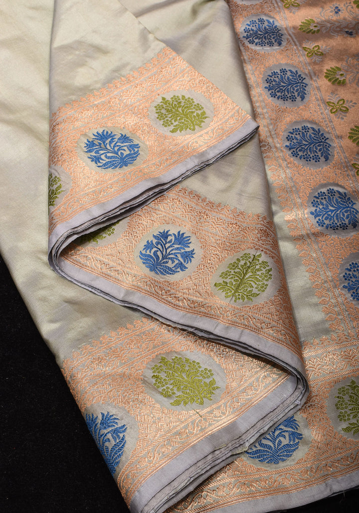 Dewy Green Banarasi Katan Silk Saree with Meenakari Floral border and Pallu | SILK MARK CERTIFIED