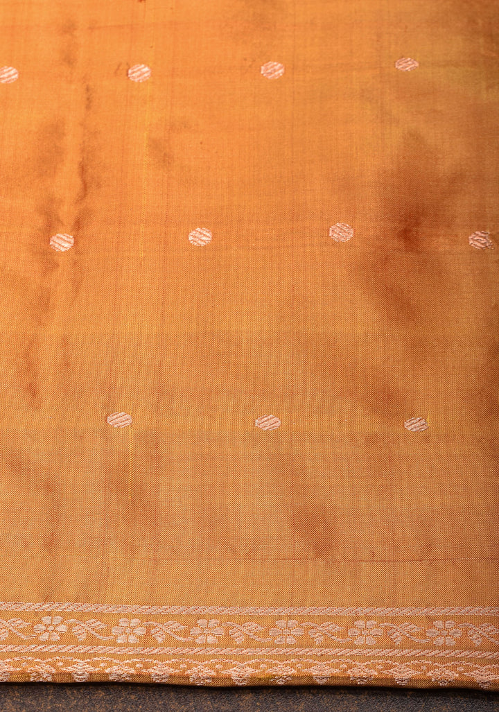 Banarasi Katan Silk Saree with Sona Rupa Vertical stripes and Borders on Frost Mustard | SILK MARK CERTIFIED