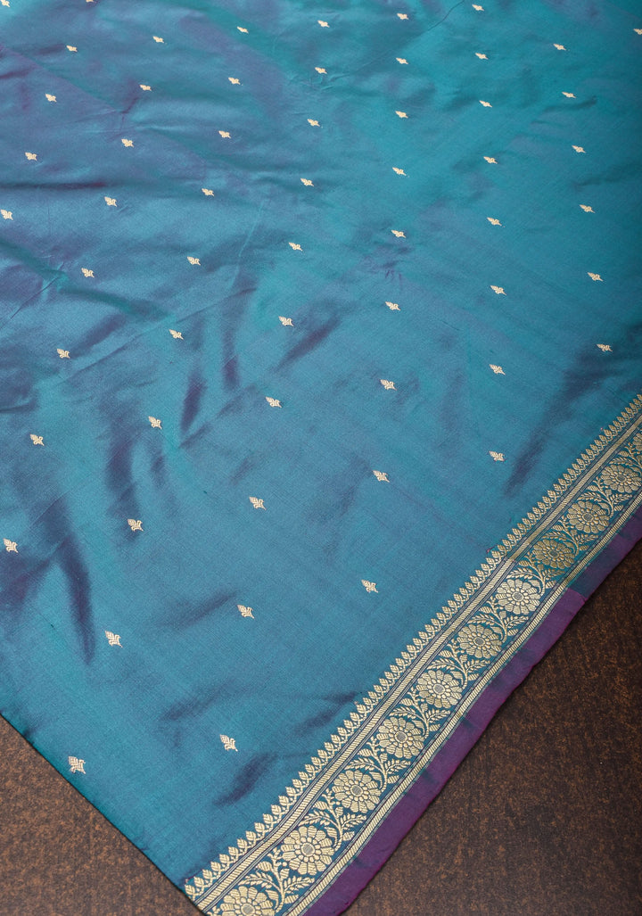 Lightweight Banarasi Silk Sarees with Minimalistic Resham Border in Blue Dual-tone with resham zari   | SILK MARK CERTIFIED