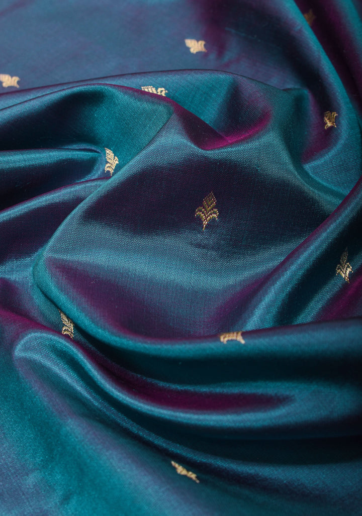 Lightweight Banarasi Silk Sarees with Minimalistic Resham Border in Blue Dual-tone with resham zari   | SILK MARK CERTIFIED