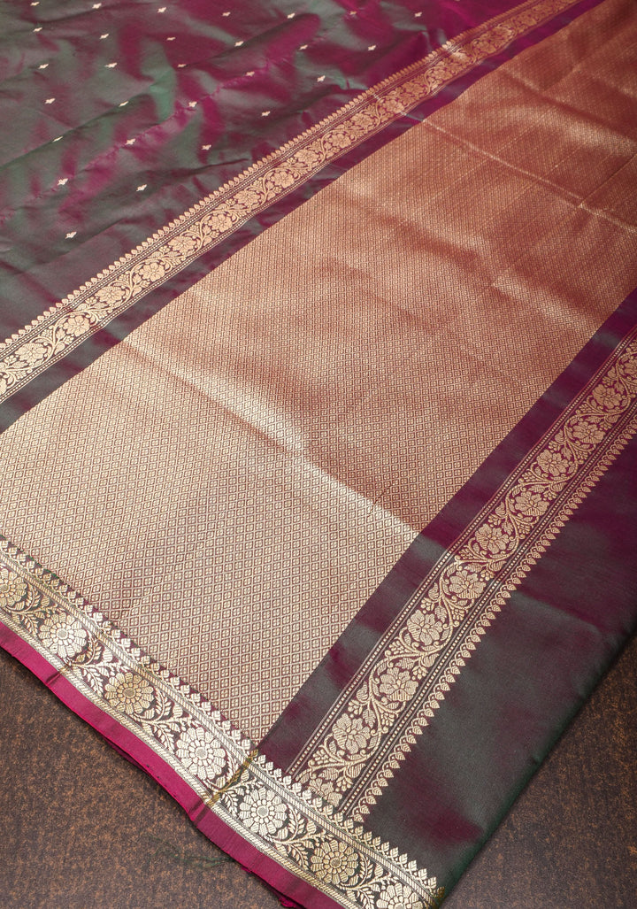 Lightweight Banarasi Silk Sarees with Resham Border in Purple Green