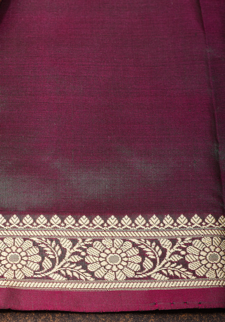 Lightweight Banarasi Silk Sarees with Resham Border in Purple Green