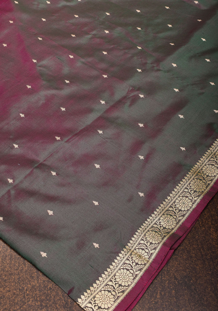 Lightweight Banarasi Silk Sarees with Resham Border in Purple Green