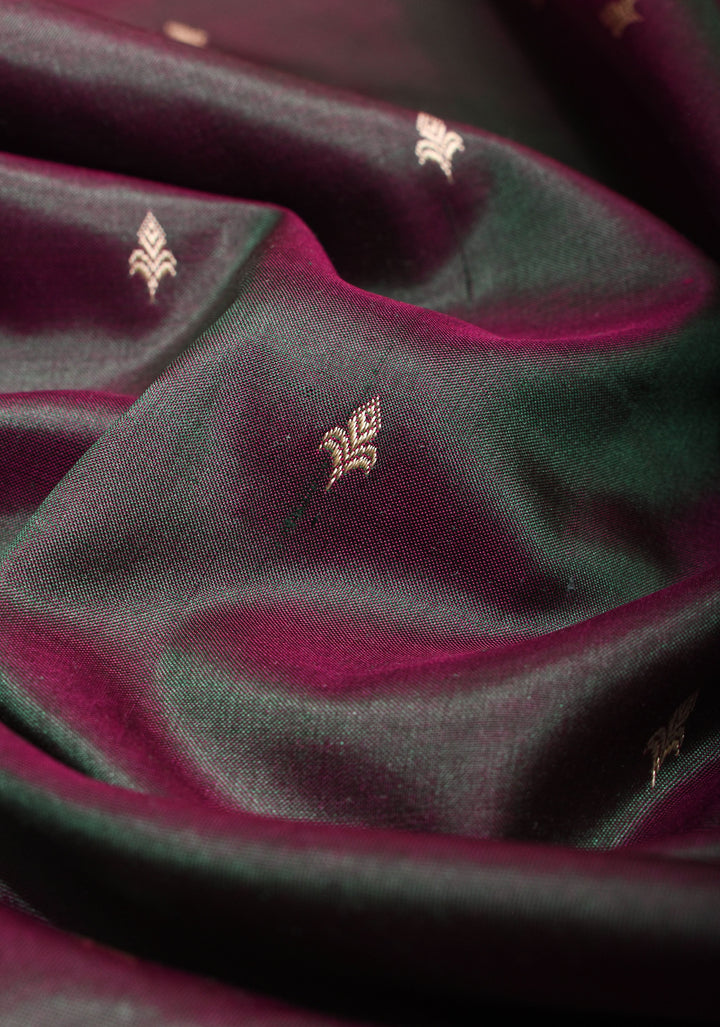 Lightweight Banarasi Silk Sarees with Resham Border in Purple Green