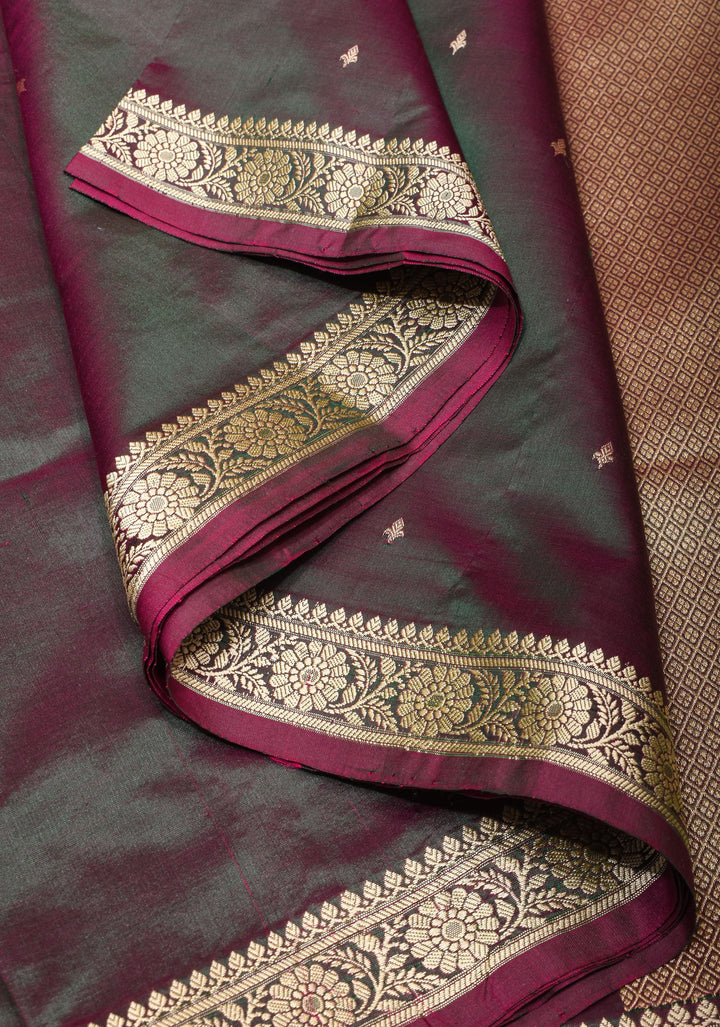 Lightweight Banarasi Silk Sarees with Resham Border in Purple Green