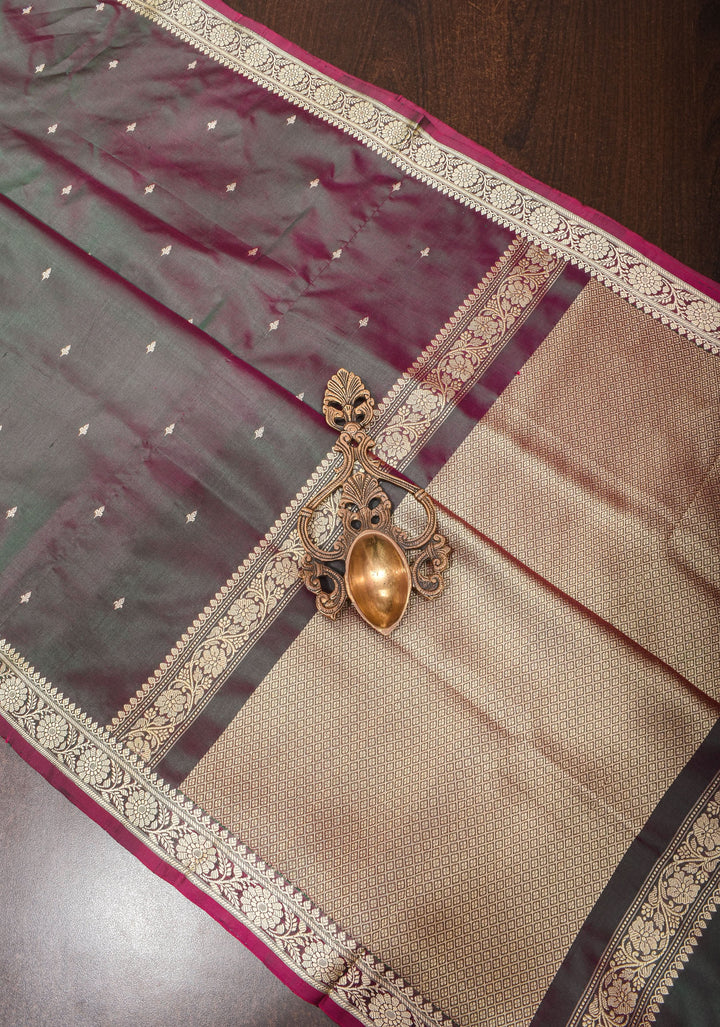 Lightweight Banarasi Silk Sarees with Resham Border in Purple Green