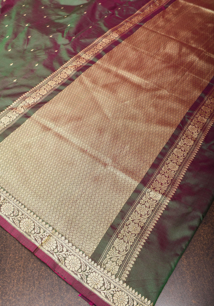 Lightweight Banarasi Silk Sarees with Resham Border in Purple Green