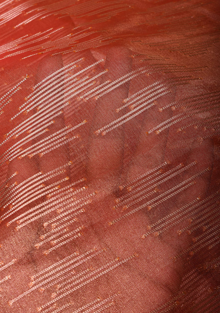 Coral Red Banarasi Tissue Silk Saree with Zari Patterns and Border  | SILK MARK CERTIFIED