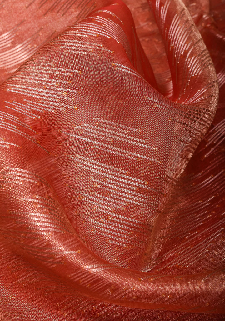 Coral Red Banarasi Tissue Silk Saree with Zari Patterns and Border  | SILK MARK CERTIFIED