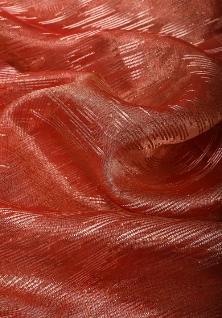 Coral Red Banarasi Tissue Silk Saree with Zari Patterns and Border  | SILK MARK CERTIFIED