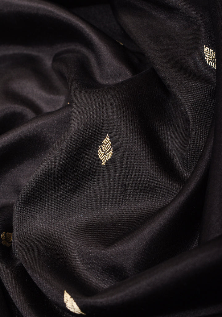Black Lightweight Banarasi Silk Saree with Dainty Buttas and Minimalistic Resham Border | SILK MARK CERTIFIED