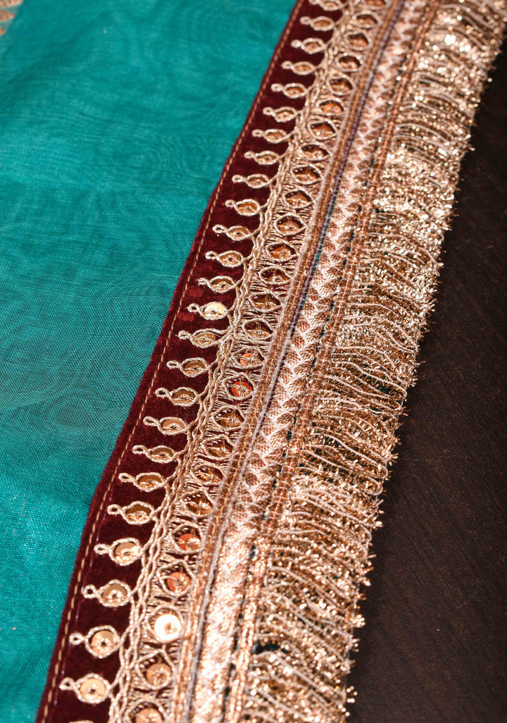 Peacock Blue Banarasi Tissue Handloom Saree with Dainty Sona Rupa Kadhuwa Buttas and Fancy Lace Border | SILK MARK CERTIFIED