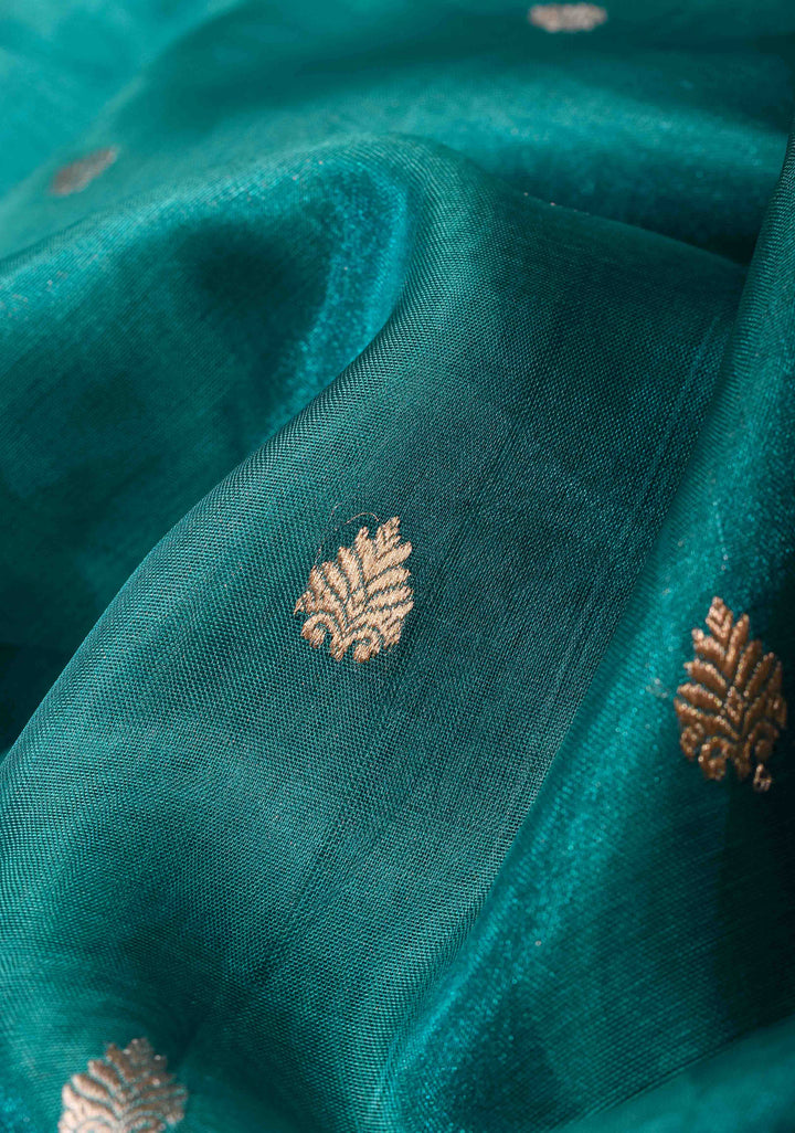 Peacock Blue Banarasi Tissue Handloom Saree with Dainty Sona Rupa Kadhuwa Buttas and Fancy Lace Border | SILK MARK CERTIFIED