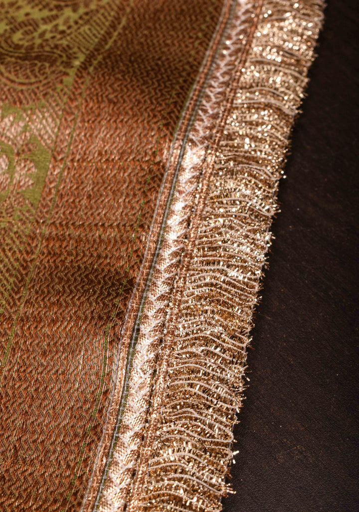 Green Tussar Silk Saree with Digital Floral Print and Lace Trim Border | SILK MARK CERTIFIED