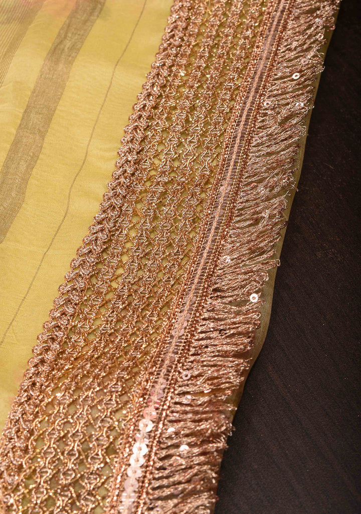 Pure Organza Silk Saree in Yellow with Floral Digital Print and Lace Trim Border | SILK MARK CERTIFIED