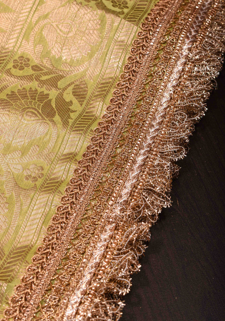Pure Organza Silk Saree in Lemon Yellow with Floral Digital Print and Lace Trim Border | SILK MARK CERTIFIED