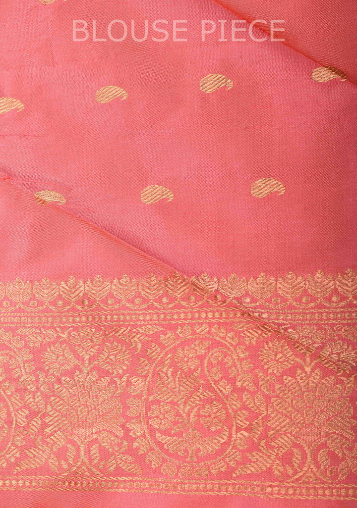 Banarasi Katan Silk Saree in Tea Green with Zari Buttas and Contrast Zari Borders | SILK MARK CERTIFIED