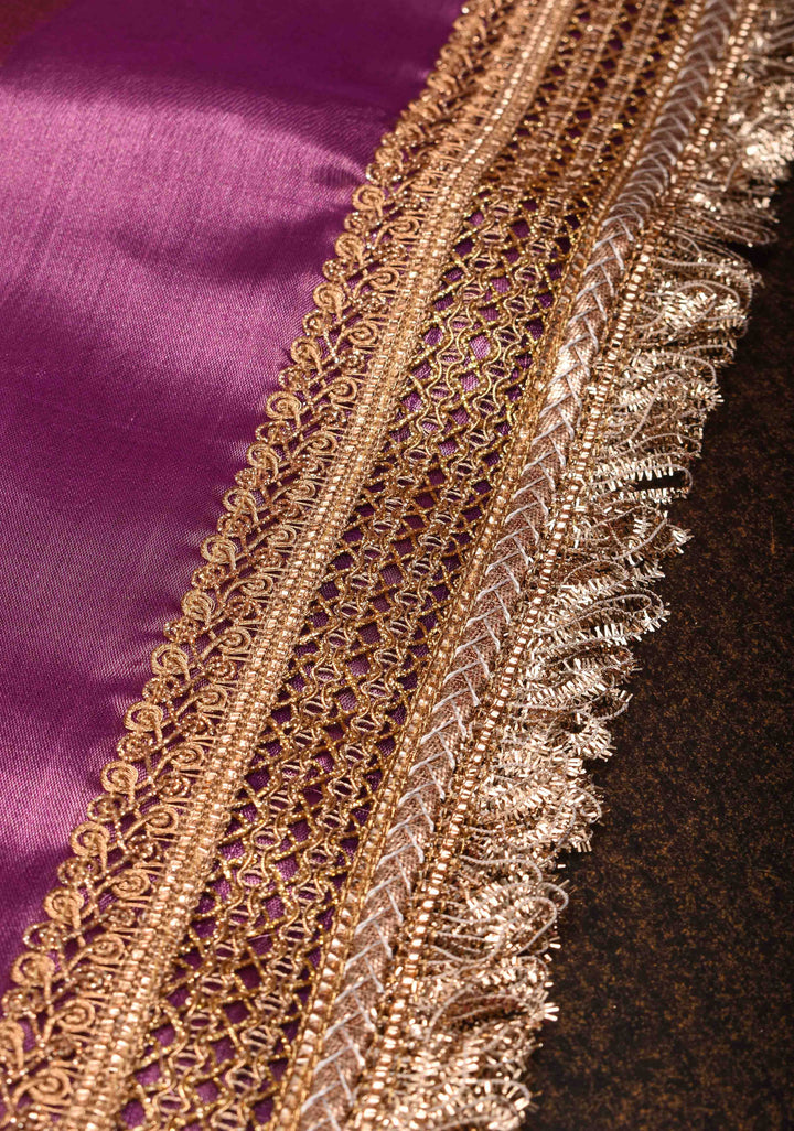 Magenta Banarasi Tissue Handloom Saree with Vertical Sona Rupa and Lace Border | SILK MARK CERTIFIED