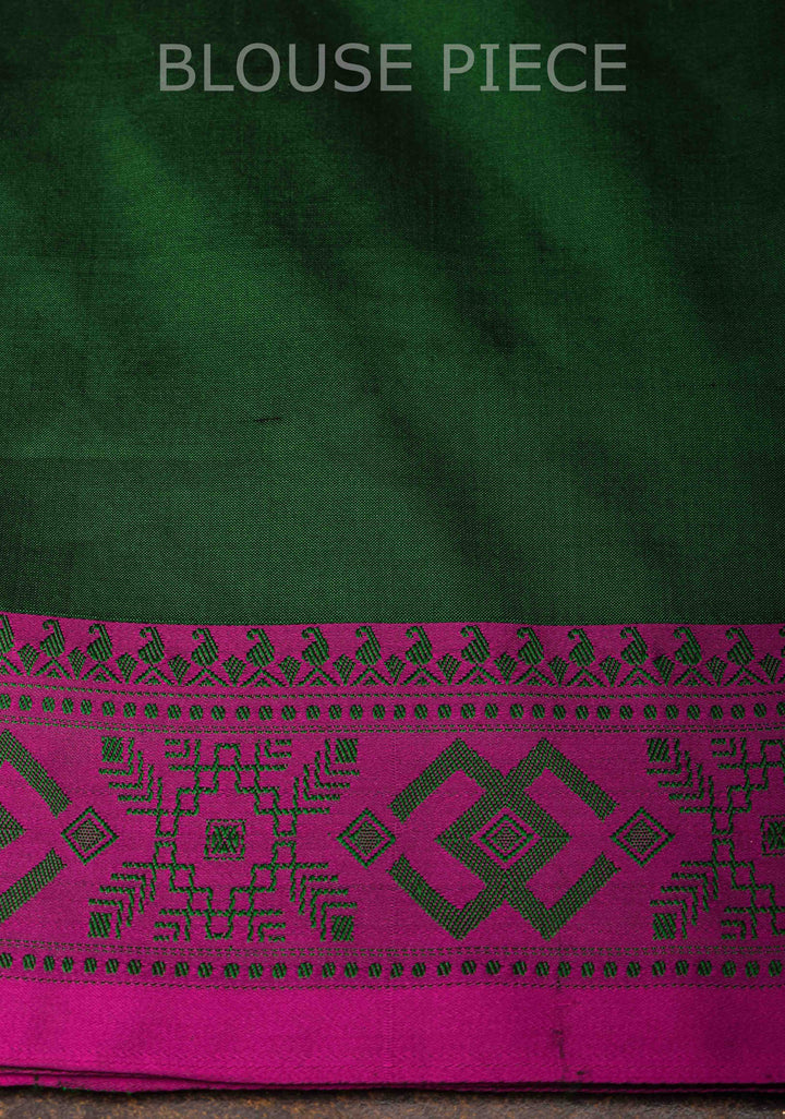 Forest Green Banarasi Lightweight Katan silk saree with Vertical Stripes, Alfi Floral Buttas and Meenakari Resham Border | SILK MARK CERTIFIED