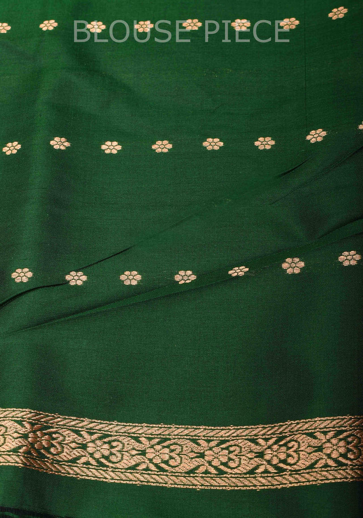Bottle Green Banarasi Katan silk saree with Vertical Sona Rupa Stripes And Zari Border | SILK MARK CERTIFIED
