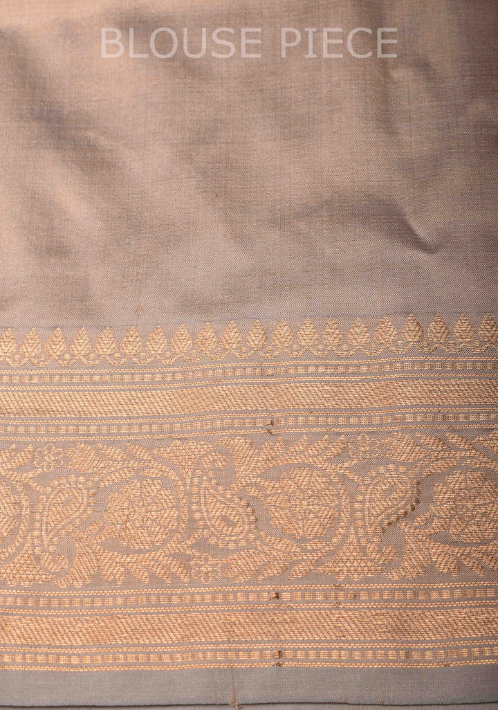 Mushroom Beige Banarasi Light Weight Katan silk saree with Zari Buttas and Zari Border | SILK MARK CERTIFIED